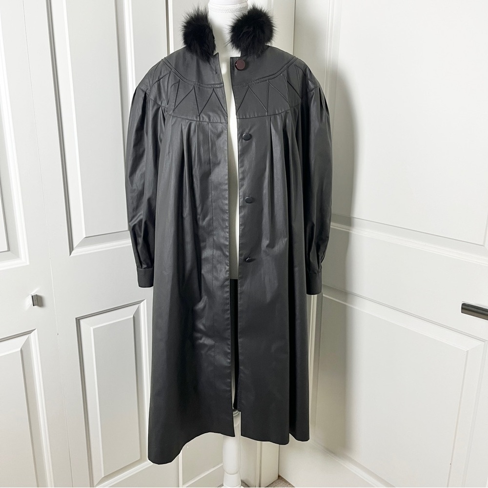 Vintage Love Modocc Fur Collar Stroller Raincoat Overcoat - Black - Medium/Large - Picture 12 of 16